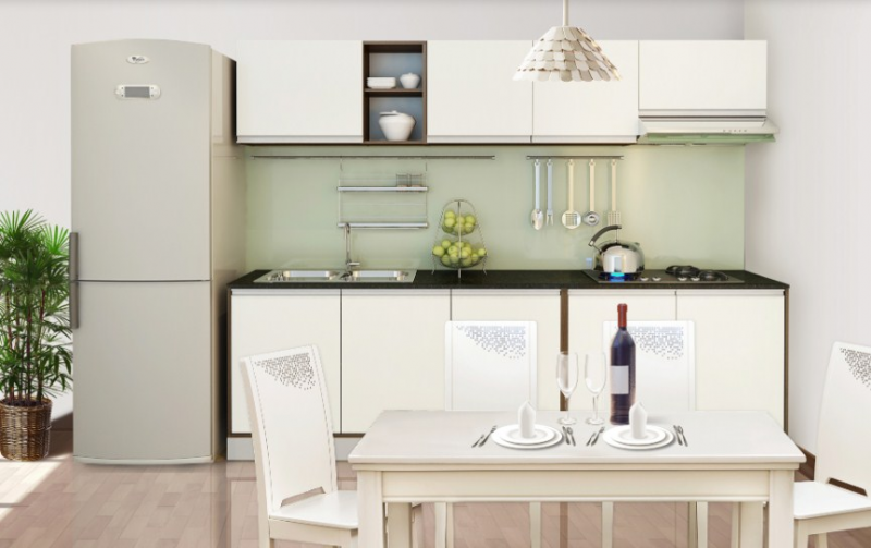 Interior dapur sederhana dengan putih cerah