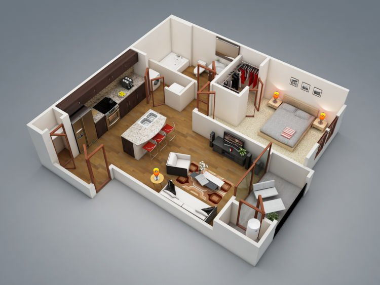 Desain Rumah 1 Kamar Punya walk in closet