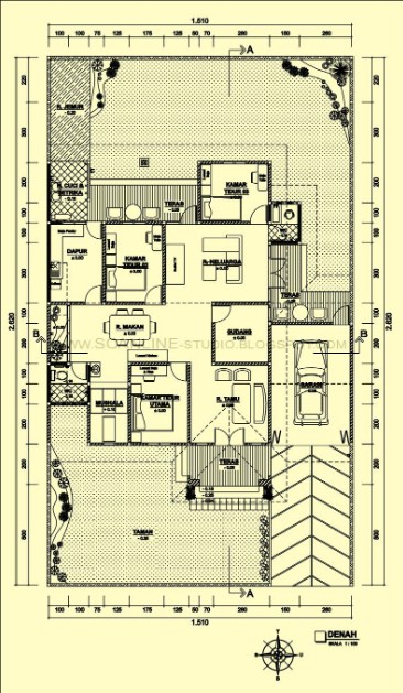Denah Desain Rumah 10 x 10 meter Sederhana