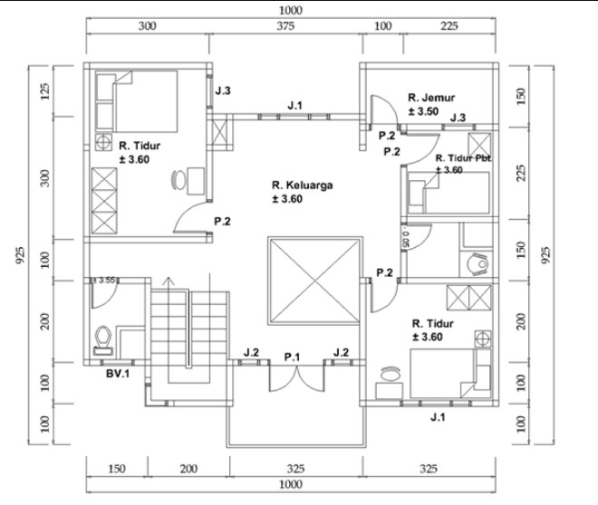 Denah Desain Rumah 10 x 10 meter