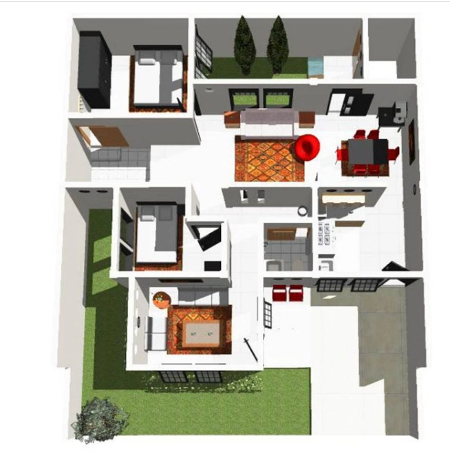 Desain Rumah 10 x 10 meter 2 Kamar Tidur