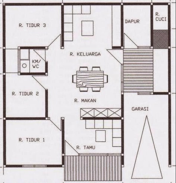 Desain Rumah 10 x 10 meter dengan 3 kamar tidur