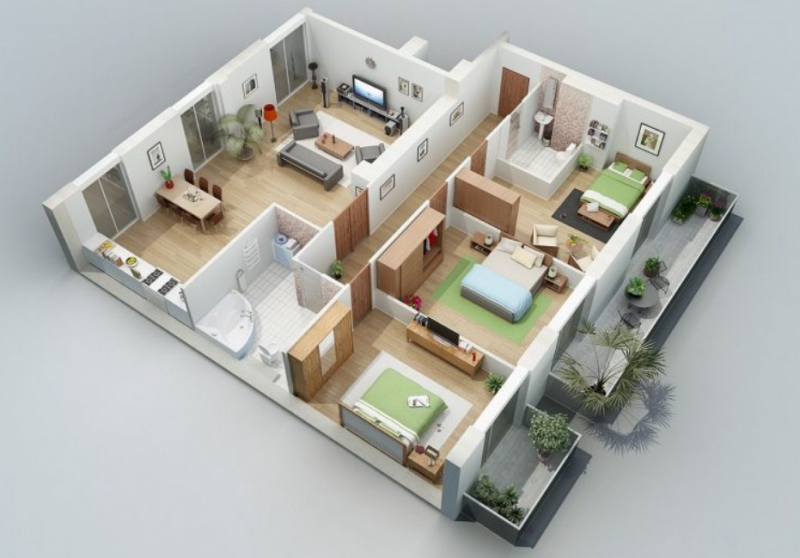 Desain Rumah 1 Lantai 3 Kamar Tidur Minimalis