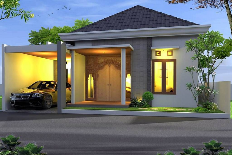 Desain rumah 1 lantai dengan carport berada disamping rumah