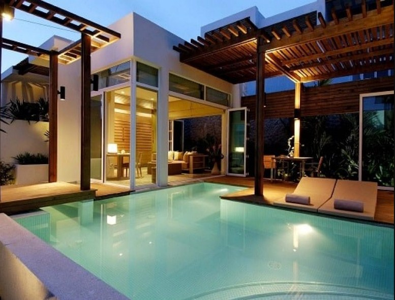 Desain Rumah 1 Lantai Dengan Kolam Renang Minimalis