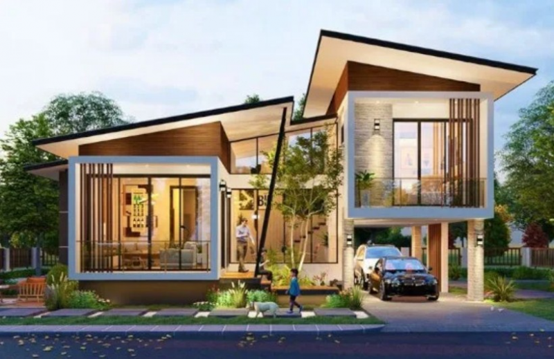 Desain Rumah 2 Lantai Modern Atap Miring