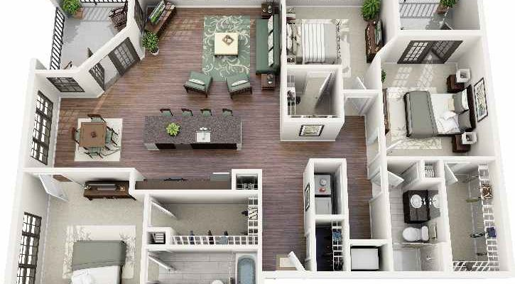 Desain Rumah 3 Kamar Menggunakan lantai berbahan dasar kayu