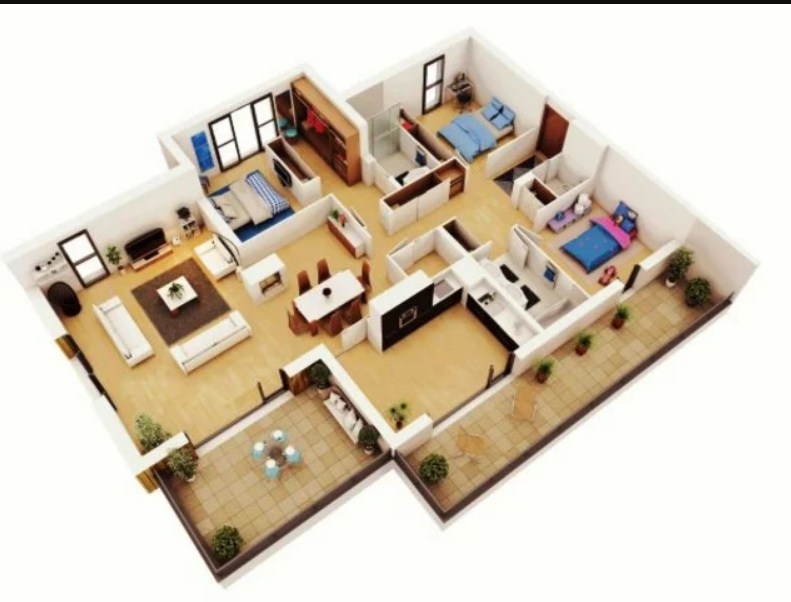 Desain Rumah 3 Kamar Tidur Lantai Kayu