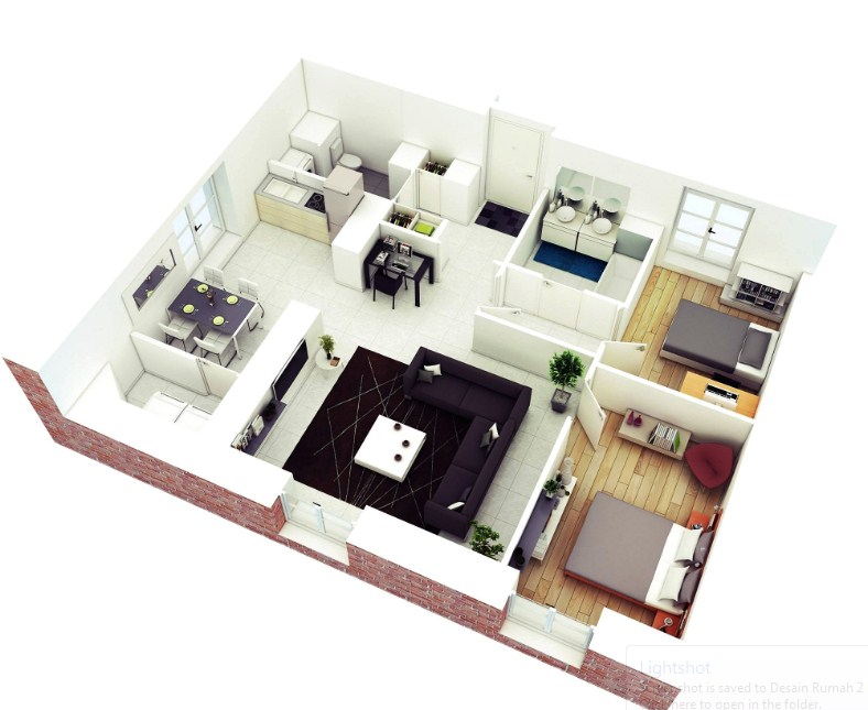 Desain Rumah 2 Kamar Tidur 1 Lantai