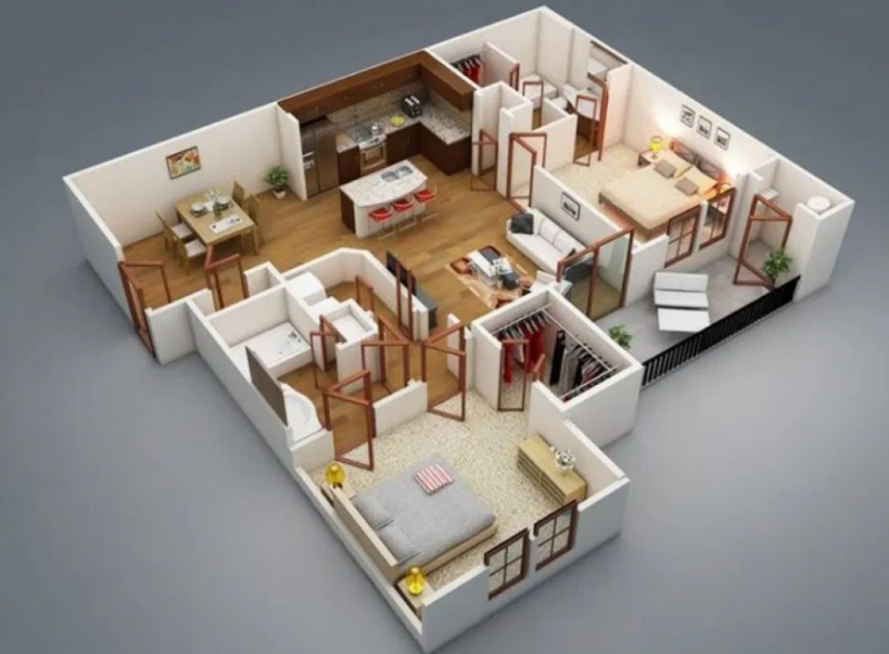Desain Rumah 2 Kamar Tidur 3D