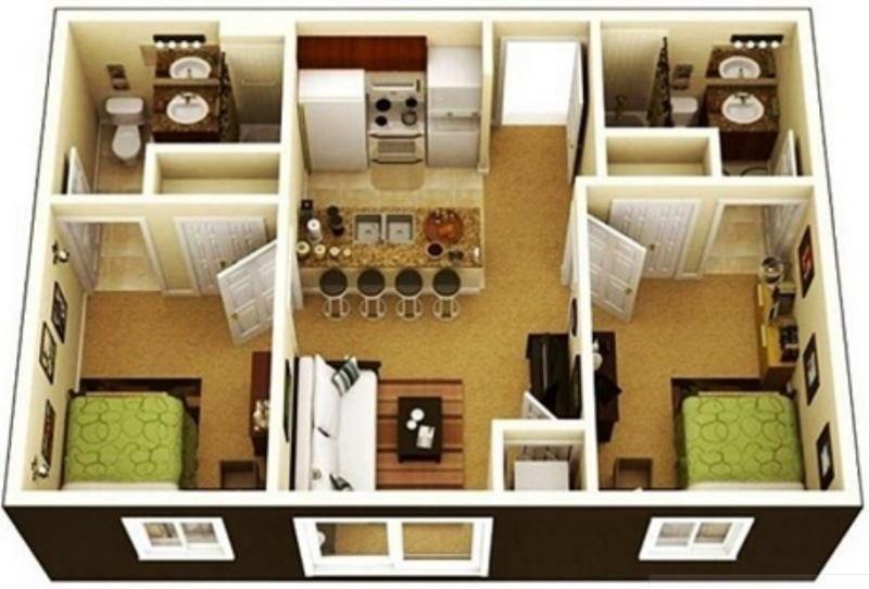 Desain Rumah 2 Kamar Tidur Kamar Mandi Dalam