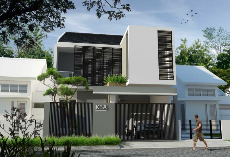 Desain Rumah 2 Lantai Minimalis Full Pagar Keliling