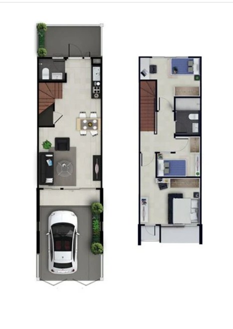 Contoh Denah Desain Rumah 3 x 10 Meter 2 Lantai