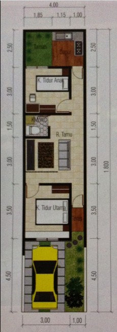 Denah Desain Rumah 3 x 10 Meter Minimalis
