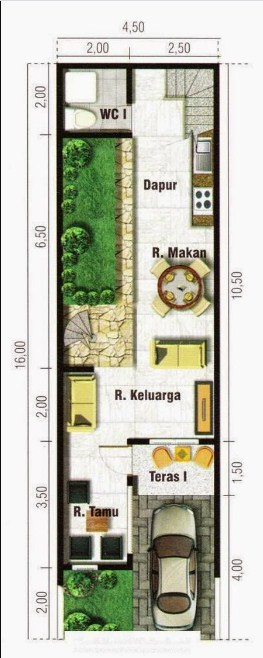 Denah Desain Rumah 3 x 10 Meter Terbaik