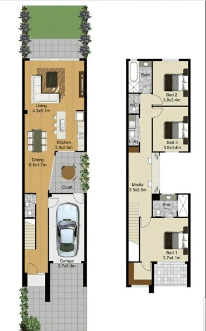 Denah Desain Rumah 3 x 10 Meter