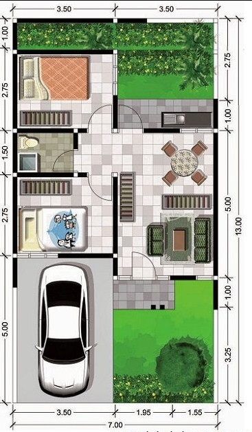 Gambar Denah Desain Rumah 3 x 10 Meter