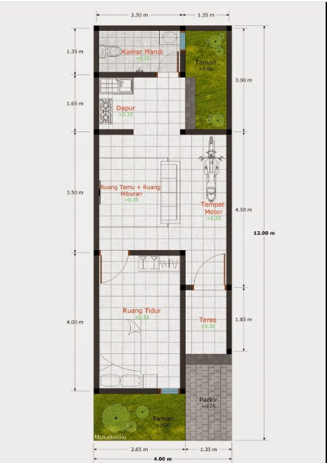 Sketsa Denah Desain Rumah 3 x 10 Meter