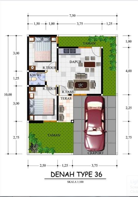 29. Denah Desain Rumah 36 2 Kamar