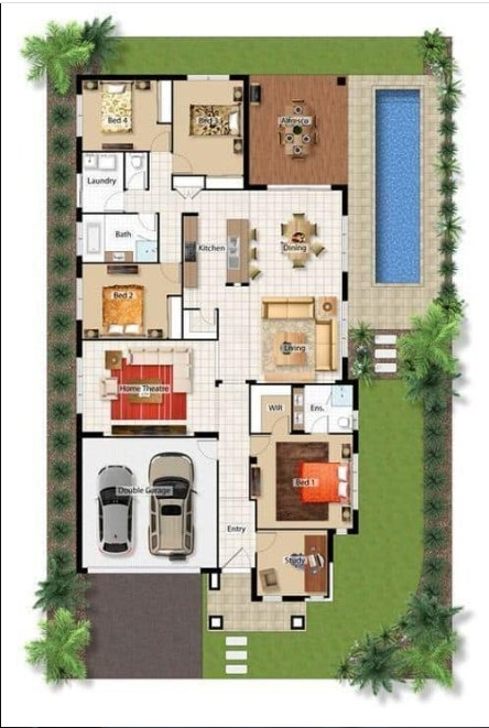 Desain Rumah 4 Kamar Tidur Ada Kolam Renang