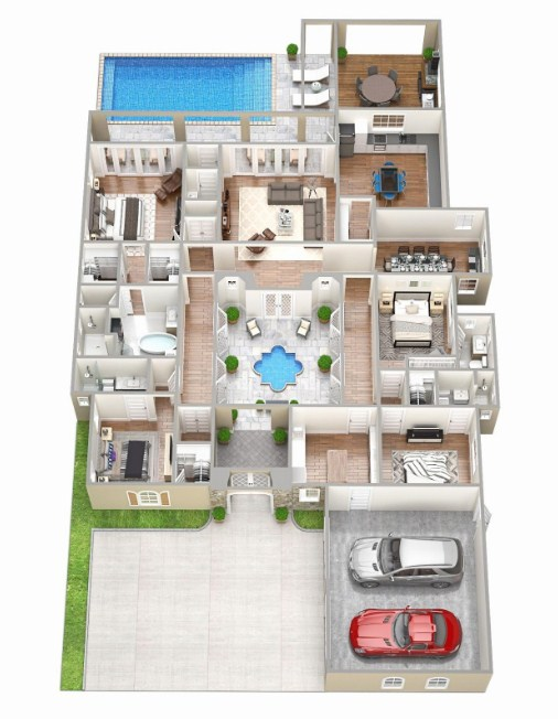 Desain Rumah 4 Kamar Tidur Dengan Kolam Renang