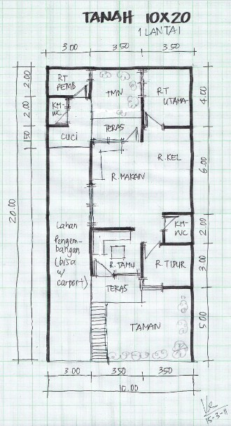 Denah Desain Rumah 10 x 12 1 Lantai