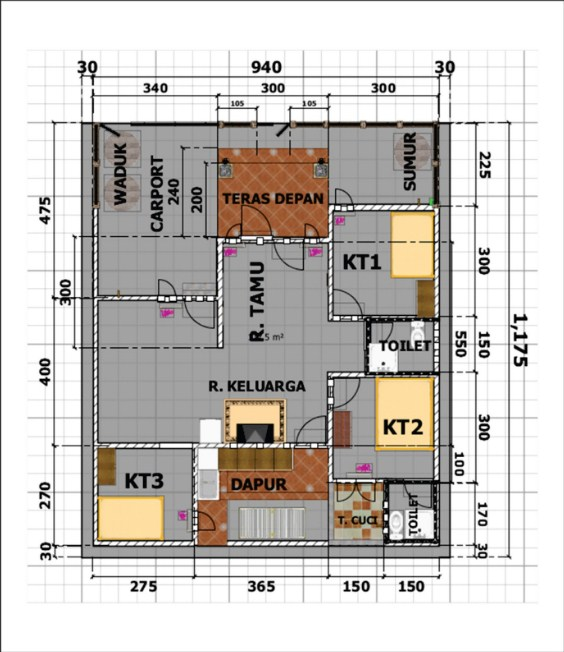 Denah Desain Rumah 10 x 12