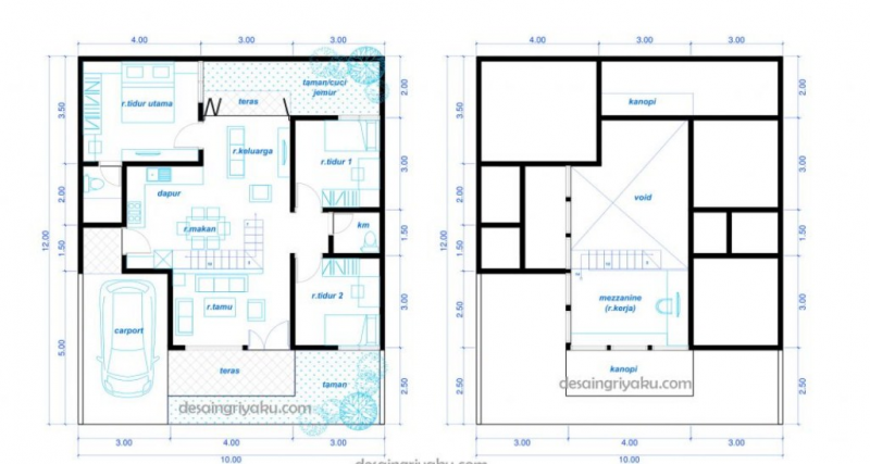 Desain Rumah 10 x 12 Dua Lantai
