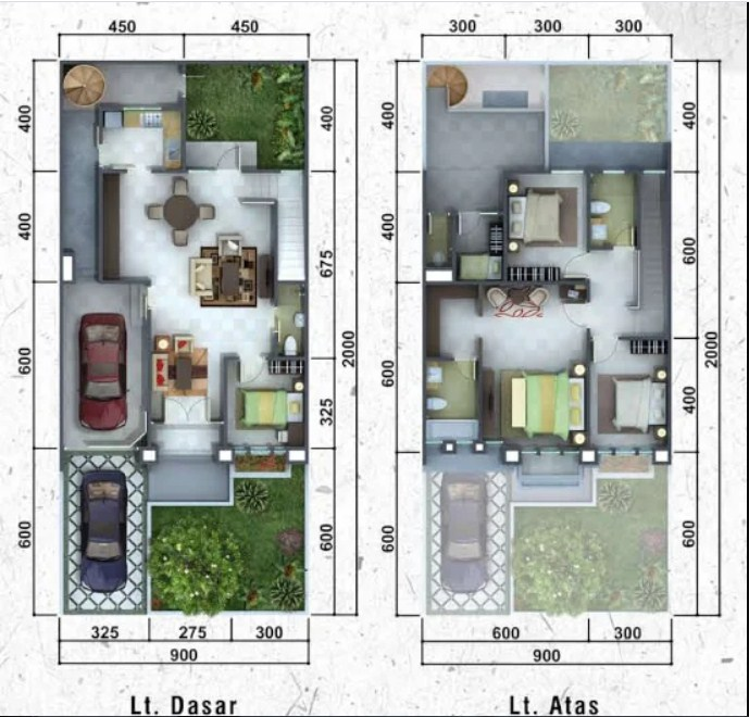 Denah Desain Rumah 5 Kamar 2 Lantai