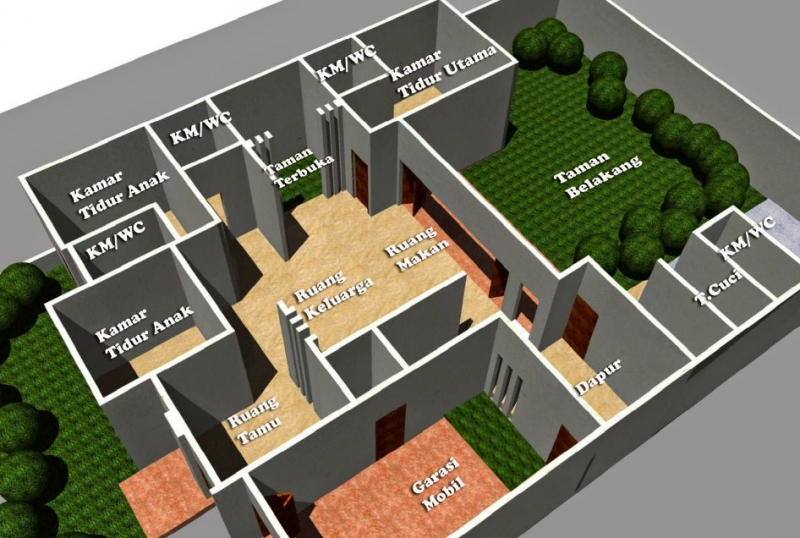 Denah Desain Rumah lantai 2, dengan 5 kamar