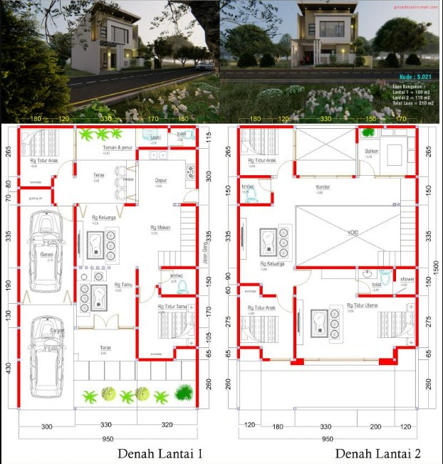 Desain Rumah 5 Kamar 2 Lantai Mewah