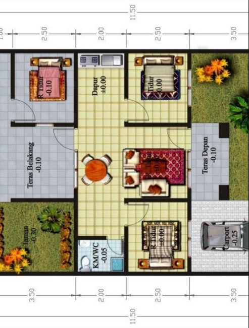 Desain Rumah 10 x 15 3 Kamar Tidur