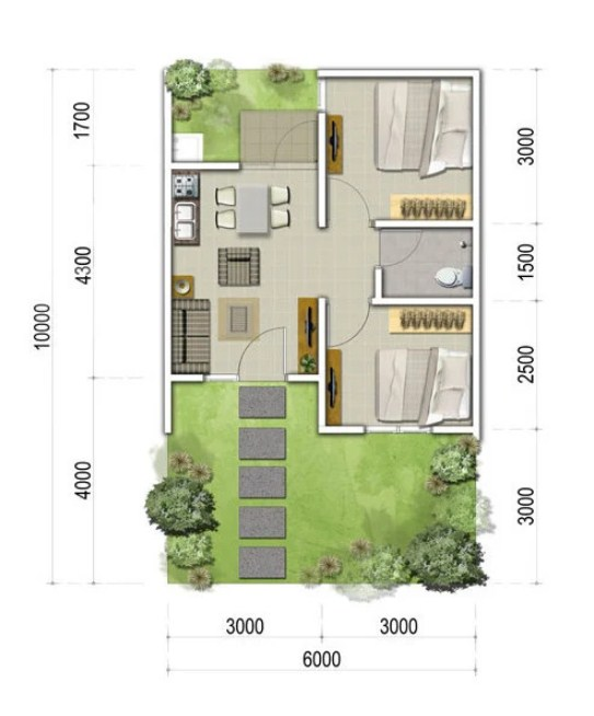 Desain Rumah 4 x 10 2 Kamar