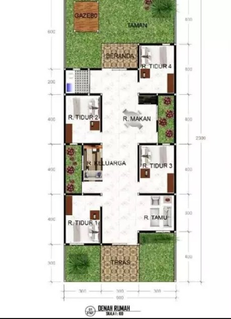 Gambar Denah Desain Rumah 4 x 10