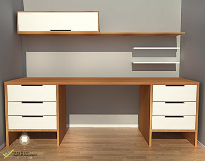 Ruang kerja diminimalisasi untuk Rumah 4 x 10