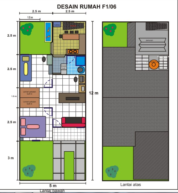Contoh Denah Desain Rumah 5x12 2 Lantai