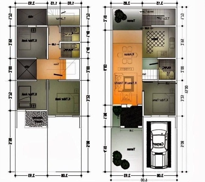 Denah Desain Rumah 5x12 2 Lantai