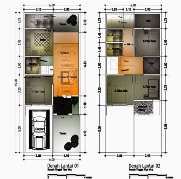 Desain Rumah 4x12 2 Kamar Tidur