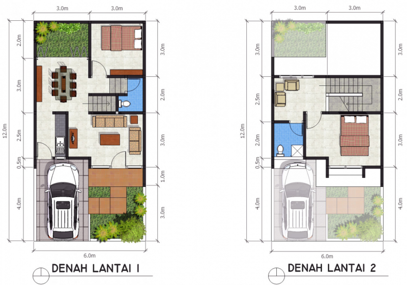 Desain Rumah 4x12 2 Lantai dengan 1 Kamar Tidur