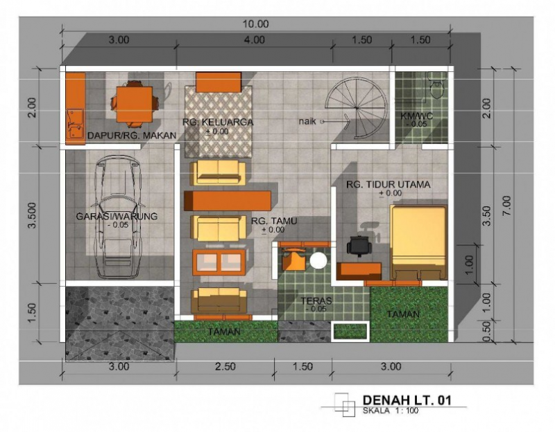 Desain Rumah 4x12 Lantai 1