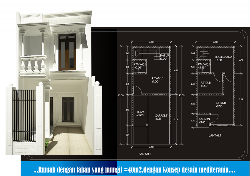 Desain Rumah 4x12 Mediterania