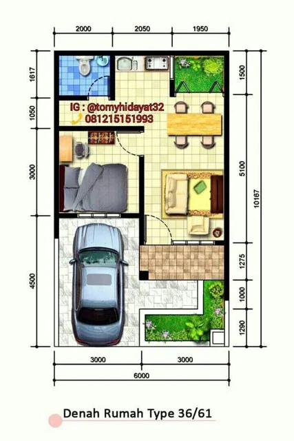 Desain Rumah 6 x 10 1 kamar