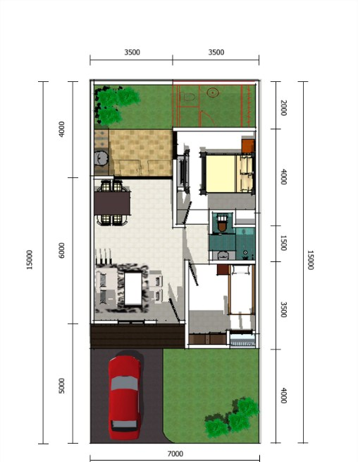 Contoh Denah Desain Rumah 5 x 7