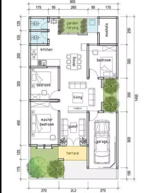Desain Rumah 9 x 12 3 kamar