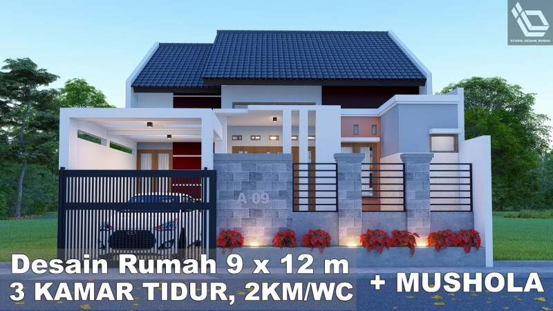 Desain Rumah 9 x 12 dengan penambahan mushola