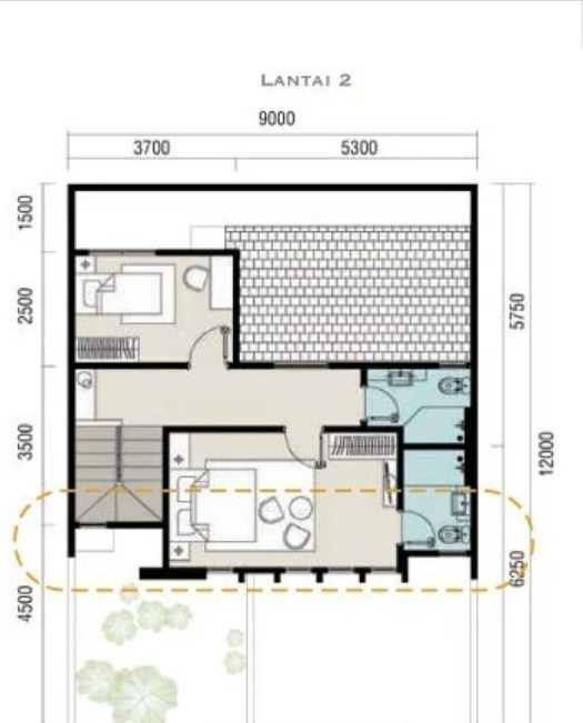 Desain Rumah 9 x 12 Lantai 2