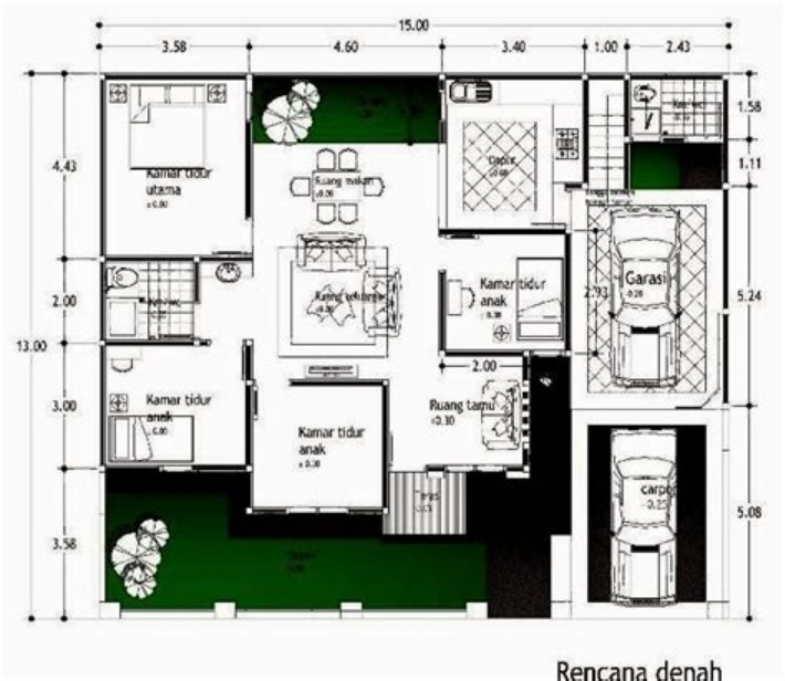 Rencana Denah Desain Rumah 7 x 12