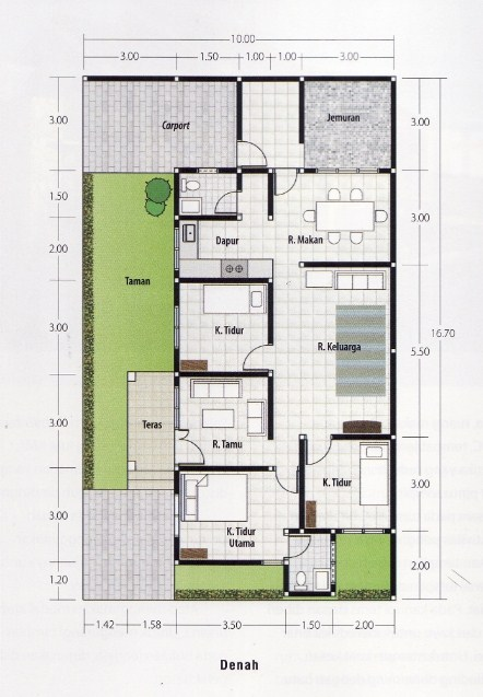 Contoh Denah Desain Rumah 8 x 10