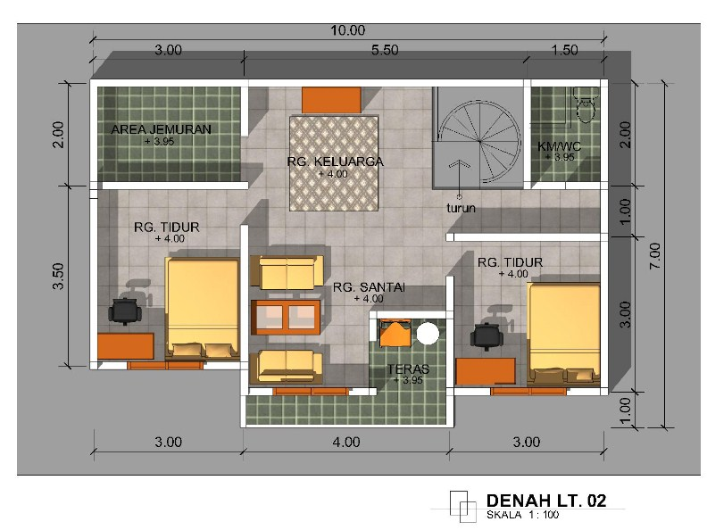 Denah Desain Rumah 8 x 10 Lantai 2