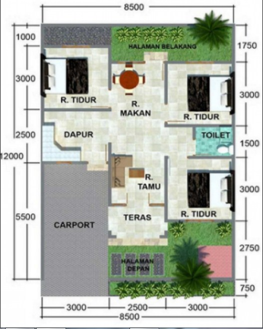 Denah Desain Rumah 8 x 10